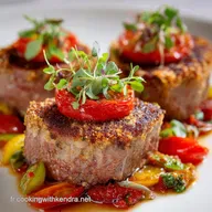M&eacute;daillons de filet de b&oelig;uf cro&ucirc;te de tomate et ba Saveur Bistro