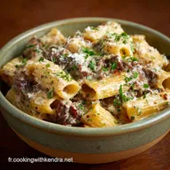 Rigatoni cr&eacute;meux au b&oelig;uf et parmesan Recette gourmande et r&eacute;confortante