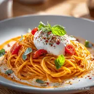 Spaghetti &agrave; la cr&egrave;me de poivron rouge et mozzarell Velout&eacute; Cr&eacute;meux