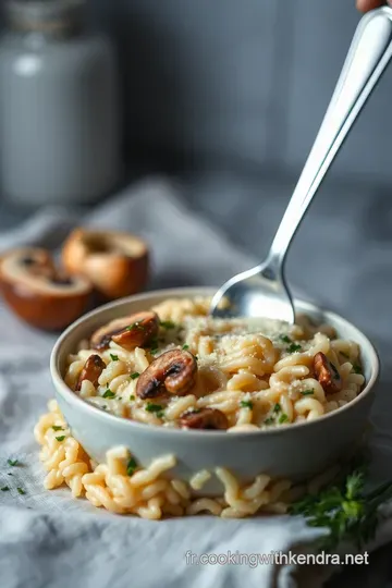 Orzotto crémeux aux champignons et aux herbes fraîches presentation