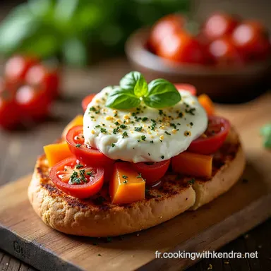 Bruschetta la burrata servie sur pain grill&eacute; Ma recette ensoleill&eacute;e Fiche recette