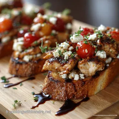 Bruschetta au poulet m&eacute;diterran&eacute;enne Feta R&eacute;duction Balsamique Fiche recette