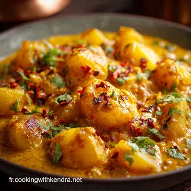 Curry de pommes de terre cr&eacute;meux Recette Aloo Curry v&eacute;g&eacute;tarien Fiche recette