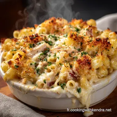 Macaroni au fromage au poulet Ranch Cr&eacute;meux &agrave; souhait et gratin&eacute;. Fiche recette