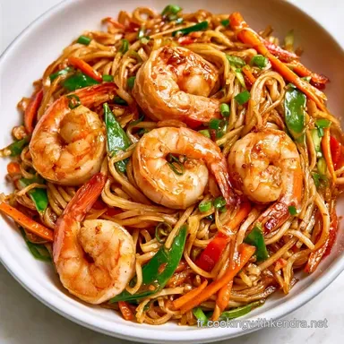 Nouilles saut&eacute;es aux crevettes en 35 min