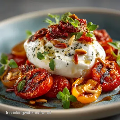 P&acirc;tes au Soleil Burrata Tomates Confit&eacute;es Pignons D&icirc;ner d&Eacute;t&eacute; Fiche recette