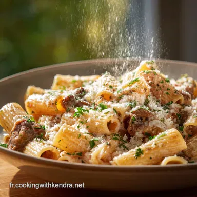 Rigatoni cr&eacute;meux au b&oelig;uf et parmesan Recette gourmande et r&eacute;confortante Fiche recette