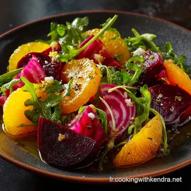 Salade dhiver raffin&eacute;e Betterave r&ocirc;tie Chicor&eacute;e Vinaigrette Orange Fiche recette