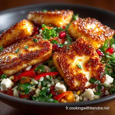 Salade de Kritharaki et Cro&ucirc;tons dHalloumi Fra&icirc;cheur Grecque et V&eacute;g&eacute;tarienne Fiche recette