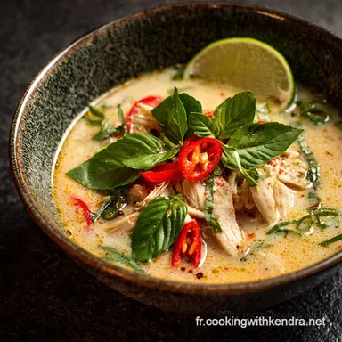 Soupe Tha&iuml;e au Poulet Basilic et Citron Vert Recette Express et Cr&eacute;meuse