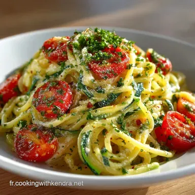 Spaghetti de courgettes au fromage frais et tomate Recette Fra&icirc;che L&eacute;g&egrave;re