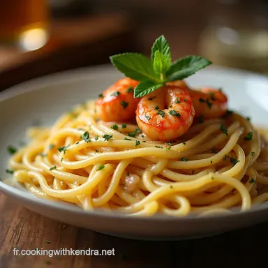 Spaghetti aux Crevettes &agrave; la Cr&egrave;me et &agrave; lAil Recette Rapide et Gourmande Fiche recette