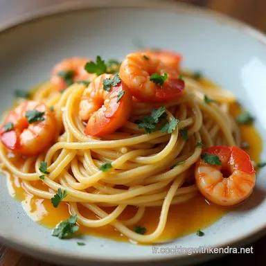 Spaghetti aux Crevettes &agrave; la Cr&egrave;me et &agrave; lAil Recette Rapide et Gourmande