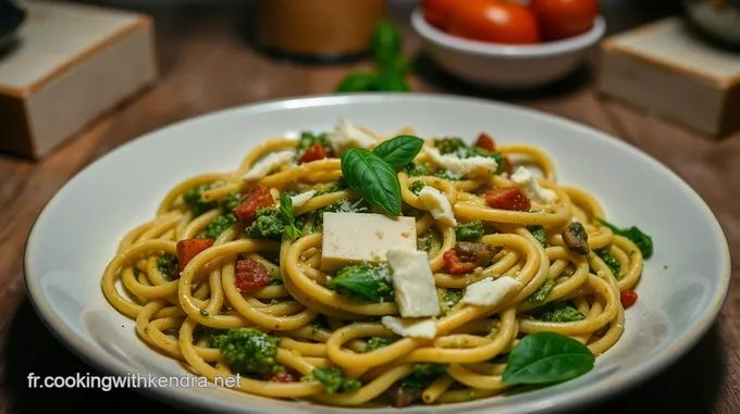 Fusili al Pesto Classique avec Tomates Cerises et Pignons de Pin