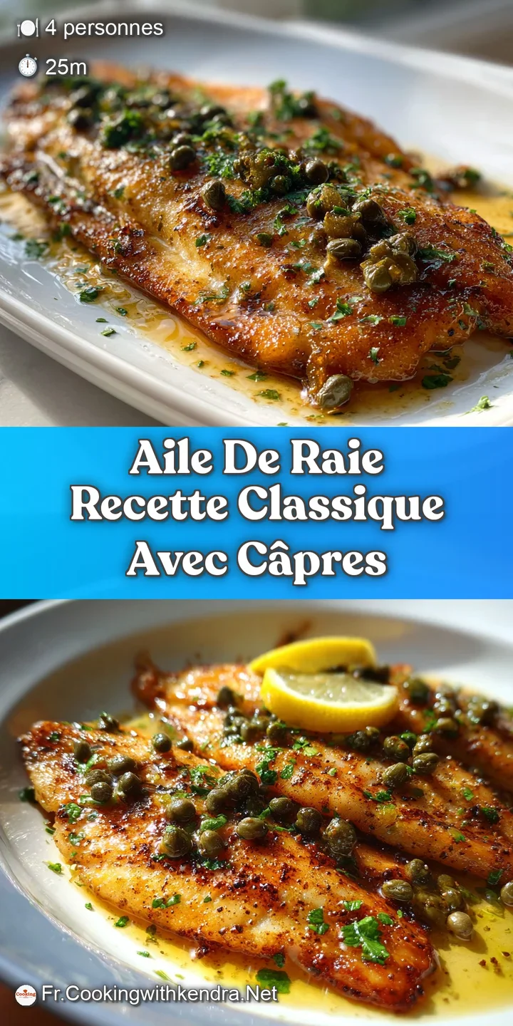 Close-up of sauteed skate wing showing the browned, crispy skin and glistening capers. Hints of lemon and herbs create an ...