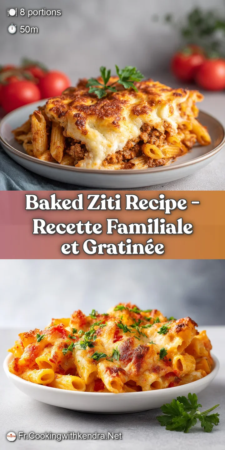 Close-up of cheesy baked ziti, showing perfectly cooked pasta strands coated in vibrant tomato sauce.