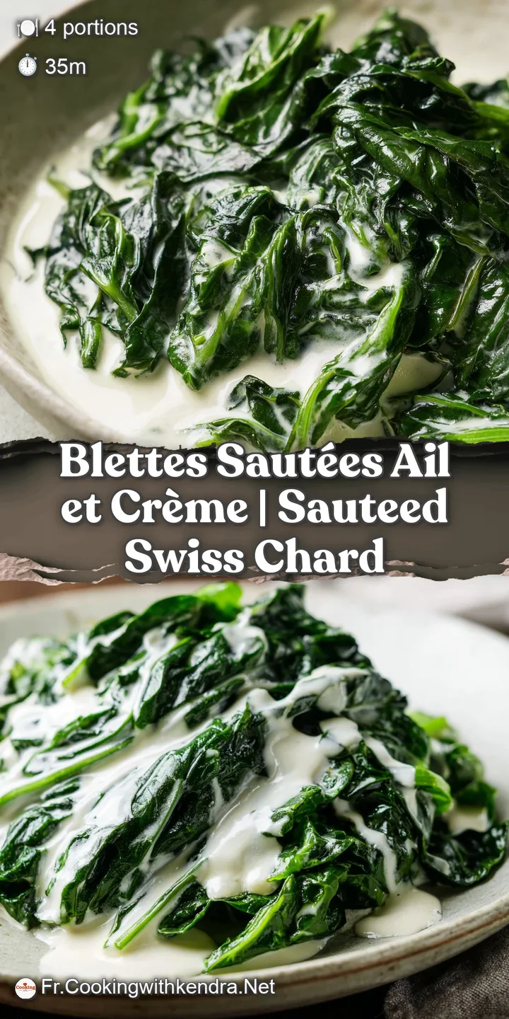 Gros plan sur des feuilles fondantes et brillantes, enrob&eacute;es d'une cr&egrave;me &eacute;paisse parsem&eacute;e de petits morceaux d'ail.