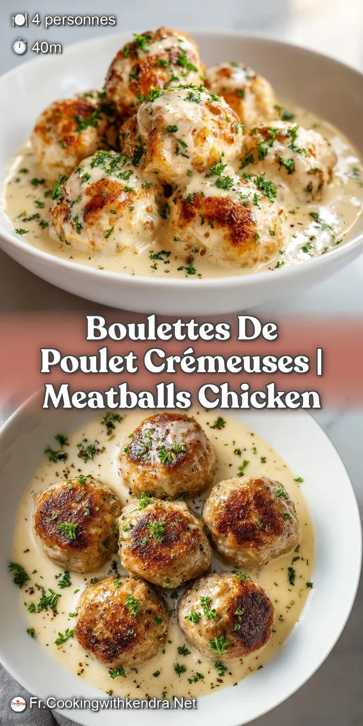 Gros plan sur une boulette juteuse et dor&eacute;e, enrob&eacute;e d'une sauce cr&eacute;meuse &eacute;paisse avec des &eacute;clats de verdure fra&icirc;che.