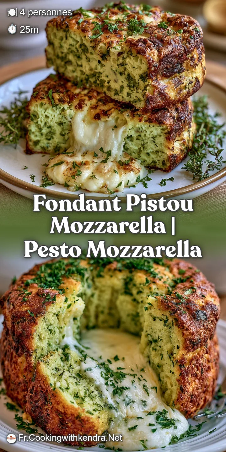 Gros plan sur du fromage mozzarella filant et chaud s'&eacute;coulant d'un c&oelig;ur fondant dor&eacute; et d'une sauce pesto granuleuse.