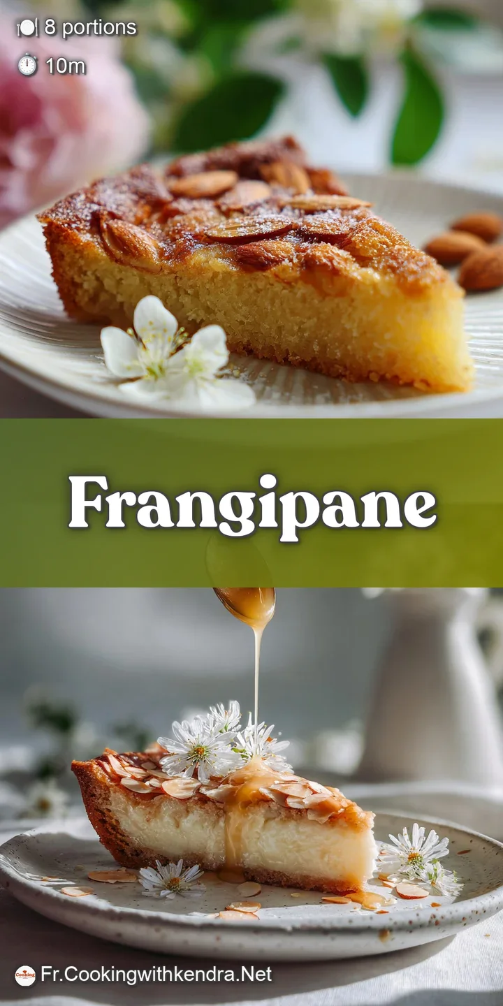 Close-up of a frangipane tart revealing a moist, nutty filling and a golden-brown baked crust with a satisfying, rustic te...