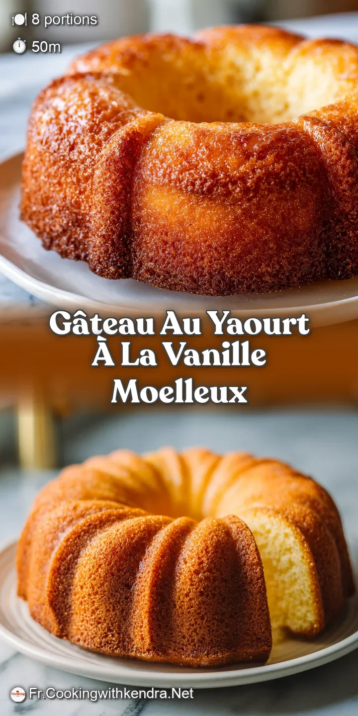 Close-up of soft, moist vanilla yogurt cake highlighting its airy texture and slightly browned top, inviting and delicious.