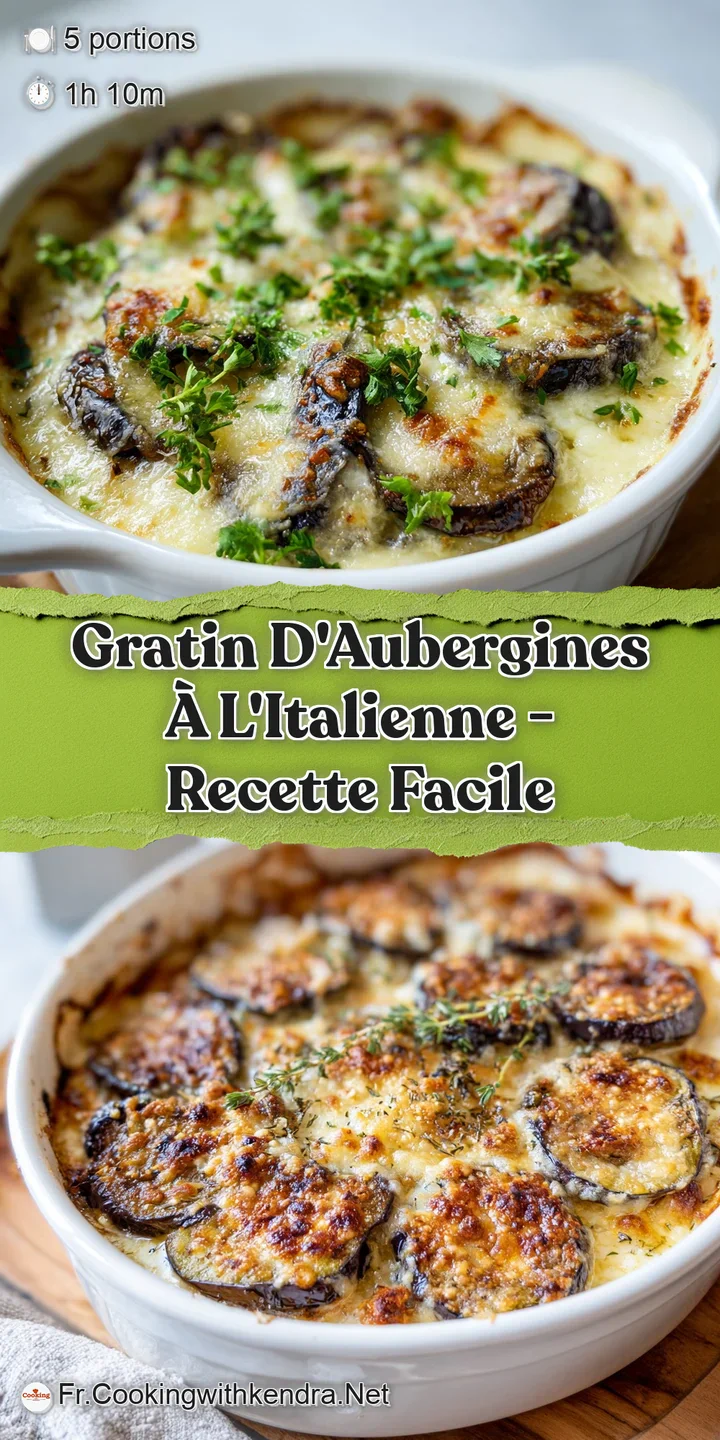 Close-up of a bubbling, cheesy eggplant gratin. Golden brown crust and visible layers create a warm, comforting image.