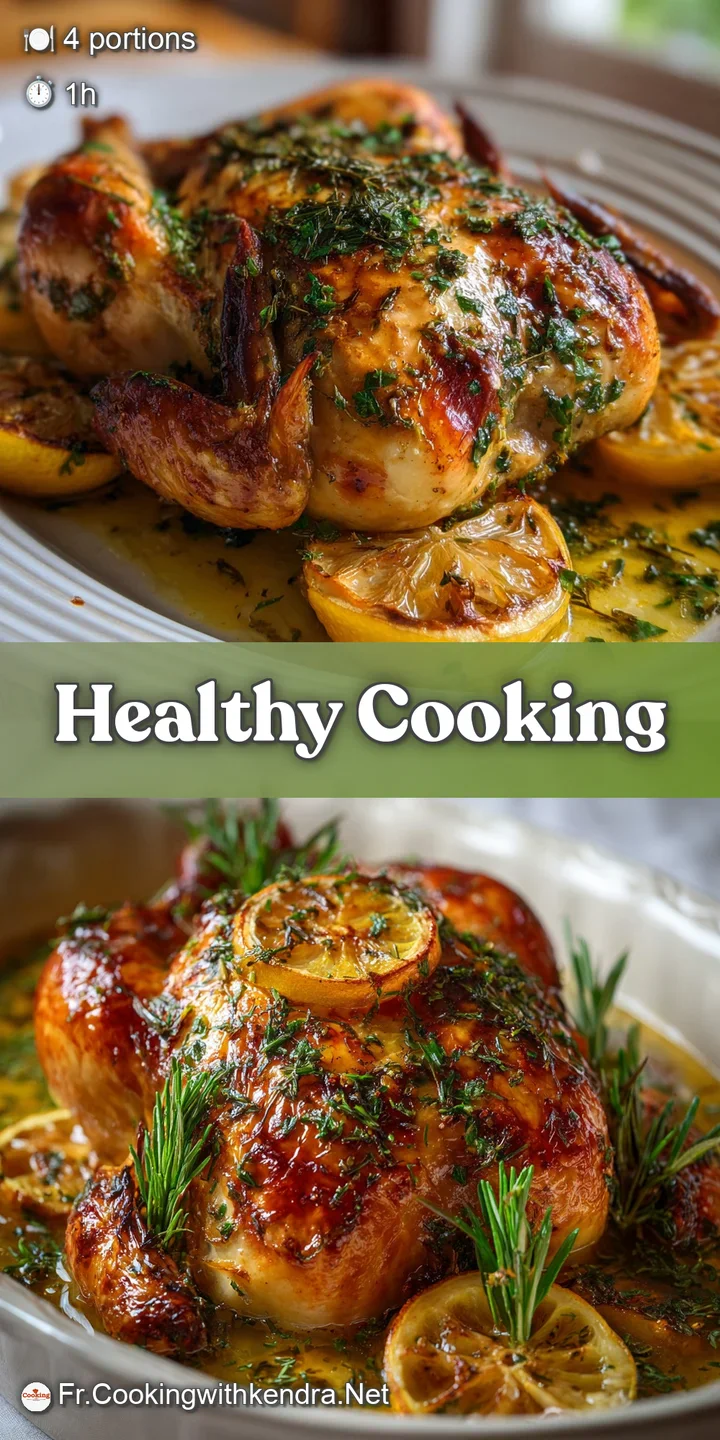 Close-up of glistening, golden-brown chicken skin with visible herbs. A burst of savory aroma implied in the detail.