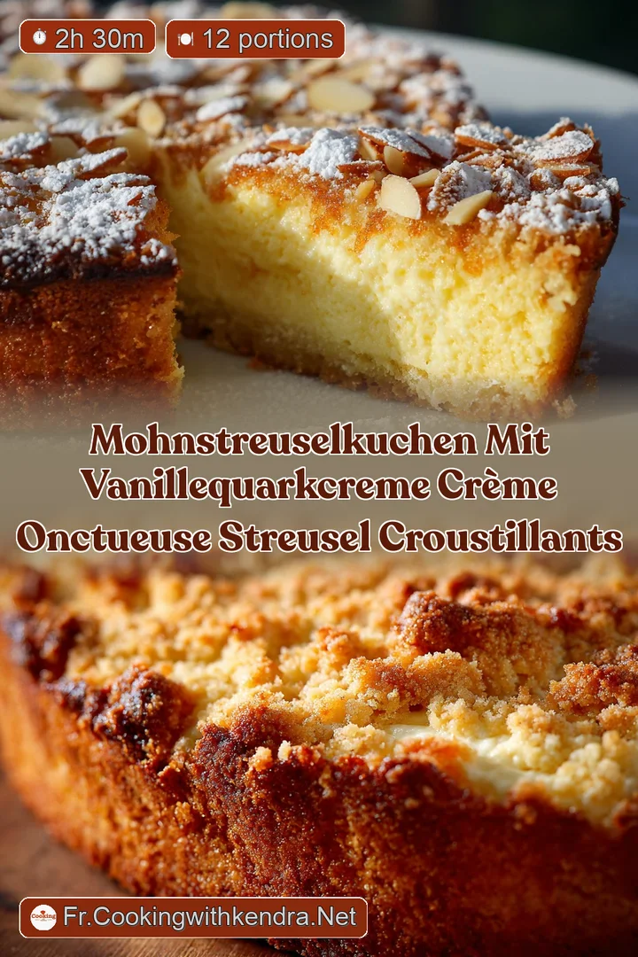 MohnStreuselkuchen mit VanilleQuarkCreme Cr&egrave;me Onctueuse Streusel Croustillants