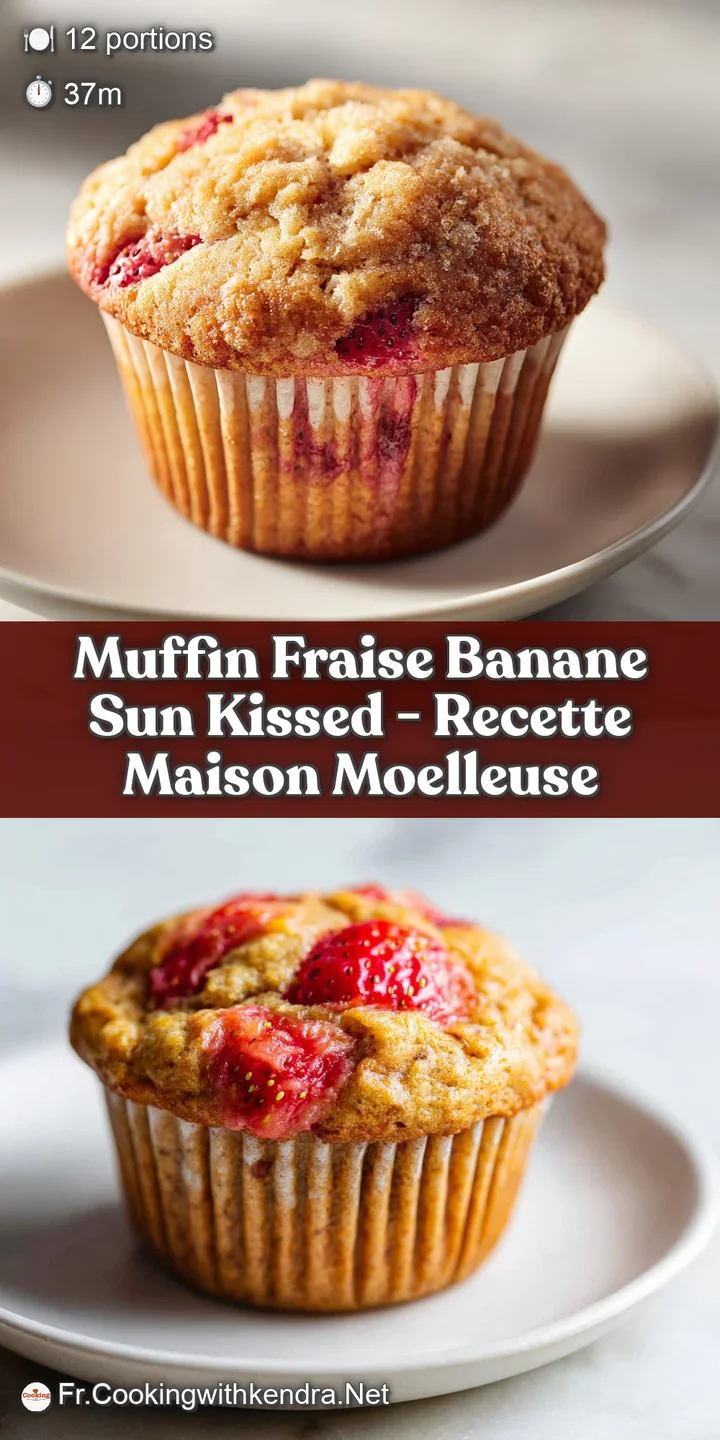 Close-up of a moist banana muffin revealing vibrant pink strawberry pieces and a tender crumb texture