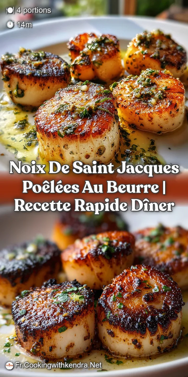 Close-up reveals juicy seared scallops glistening with melted butter, promising a rich and savory flavor in every bite.