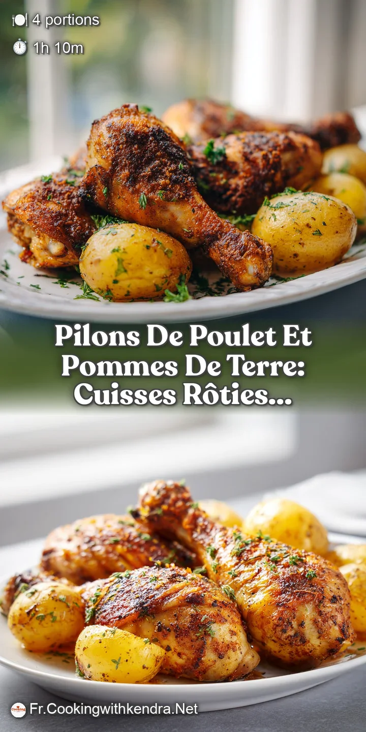 Close-up reveals juicy roasted chicken skin and caramelized potato edges. Herbs and spices enhance the rustic, home-cooked...