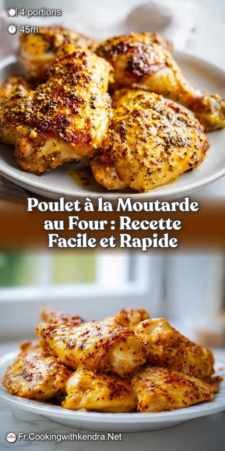 Close-up of chicken bathed in glistening, coarse-grain mustard sauce. Aromatic herbs are sprinkled on top; tantalizing tex...