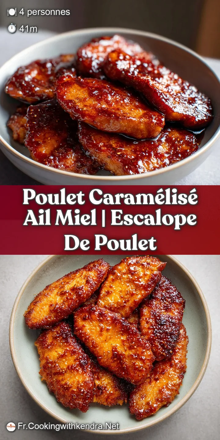 Gros plan sur une peau de poulet croustillante et brillante, enrob&eacute;e d'un gla&ccedil;age miel sirupeux et dor&eacute; tr&egrave;s app&eacute;tissant.