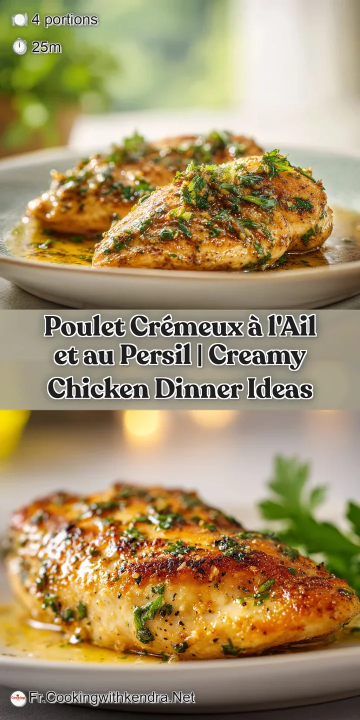 Close-up of tender, saucy chicken bathed in a creamy, garlic-infused sauce with vibrant parsley sprigs.