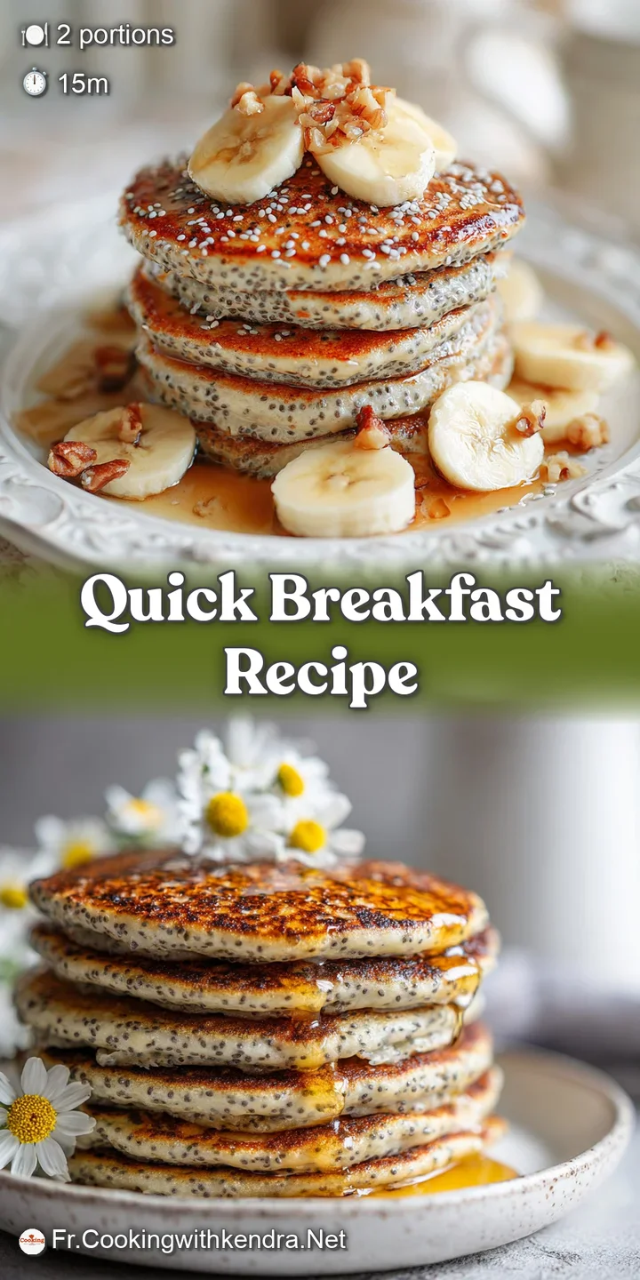 Close-up of chia seeds speckled through a warm pancake, drizzled with maple syrup. Hints of steam suggest a delicious warmth.