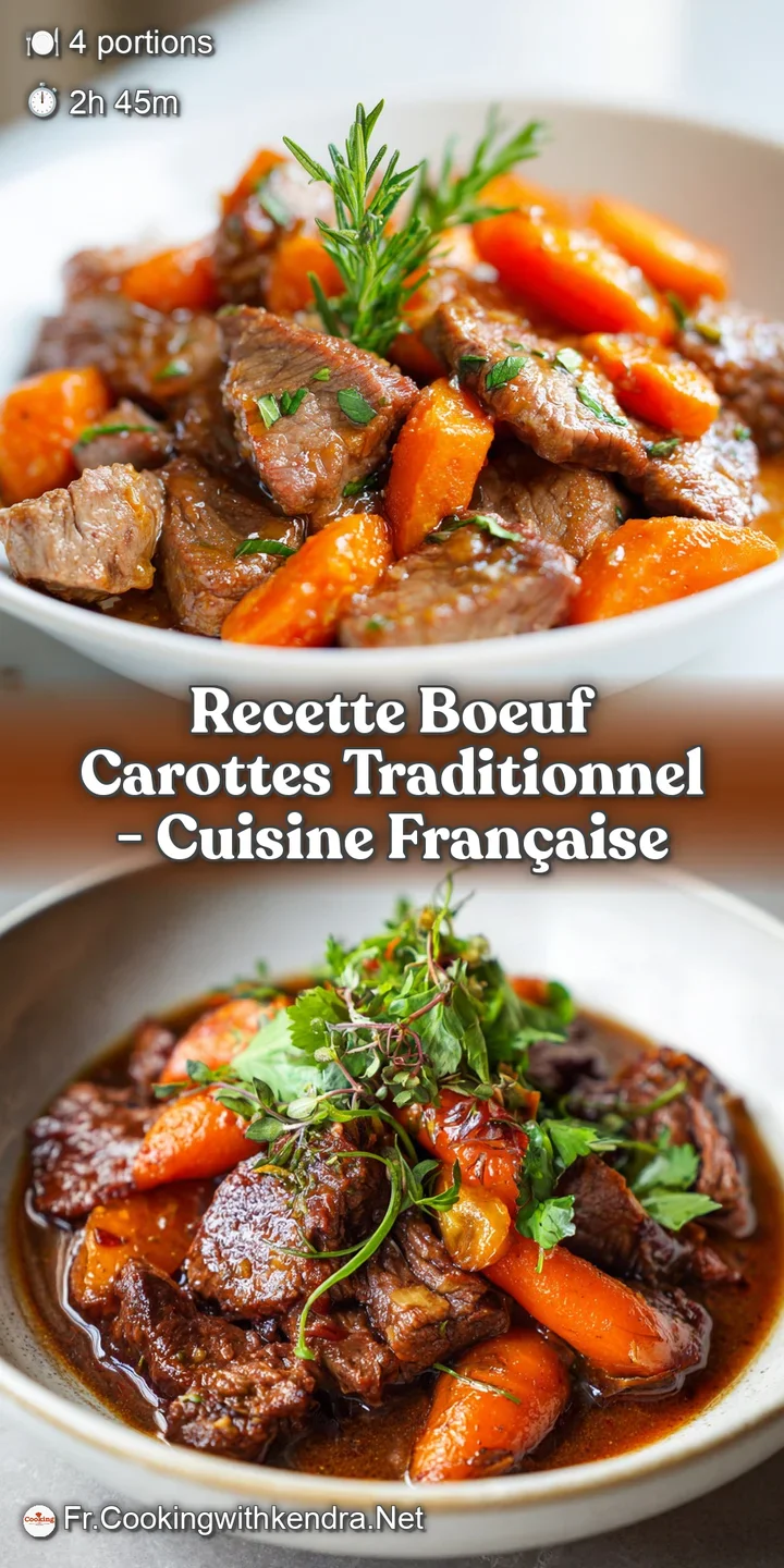 Close-up of tender beef and bright carrots simmered in a deep, luscious brown sauce, highlighting the texture and depth.