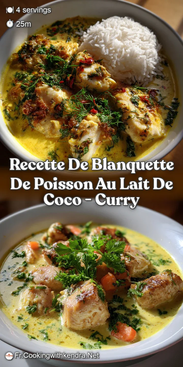 Close-up of a bubbling, creamy fish blanquette with chunks of white fish. The sauce is thick with visible spices. Looks ap...