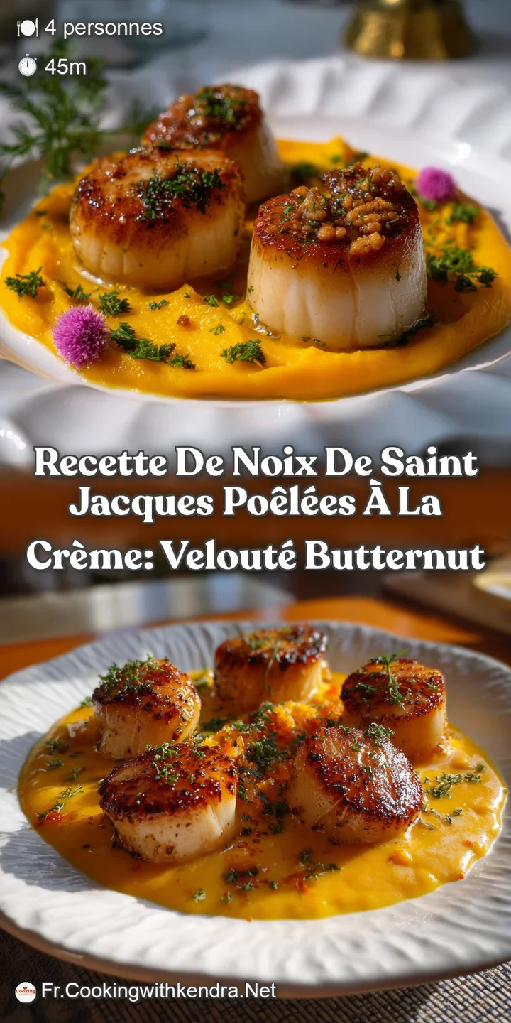 Close-up of succulent seared scallops, creamy sauce with vibrant green herbs. Showing a tender, inviting texture in perfec...