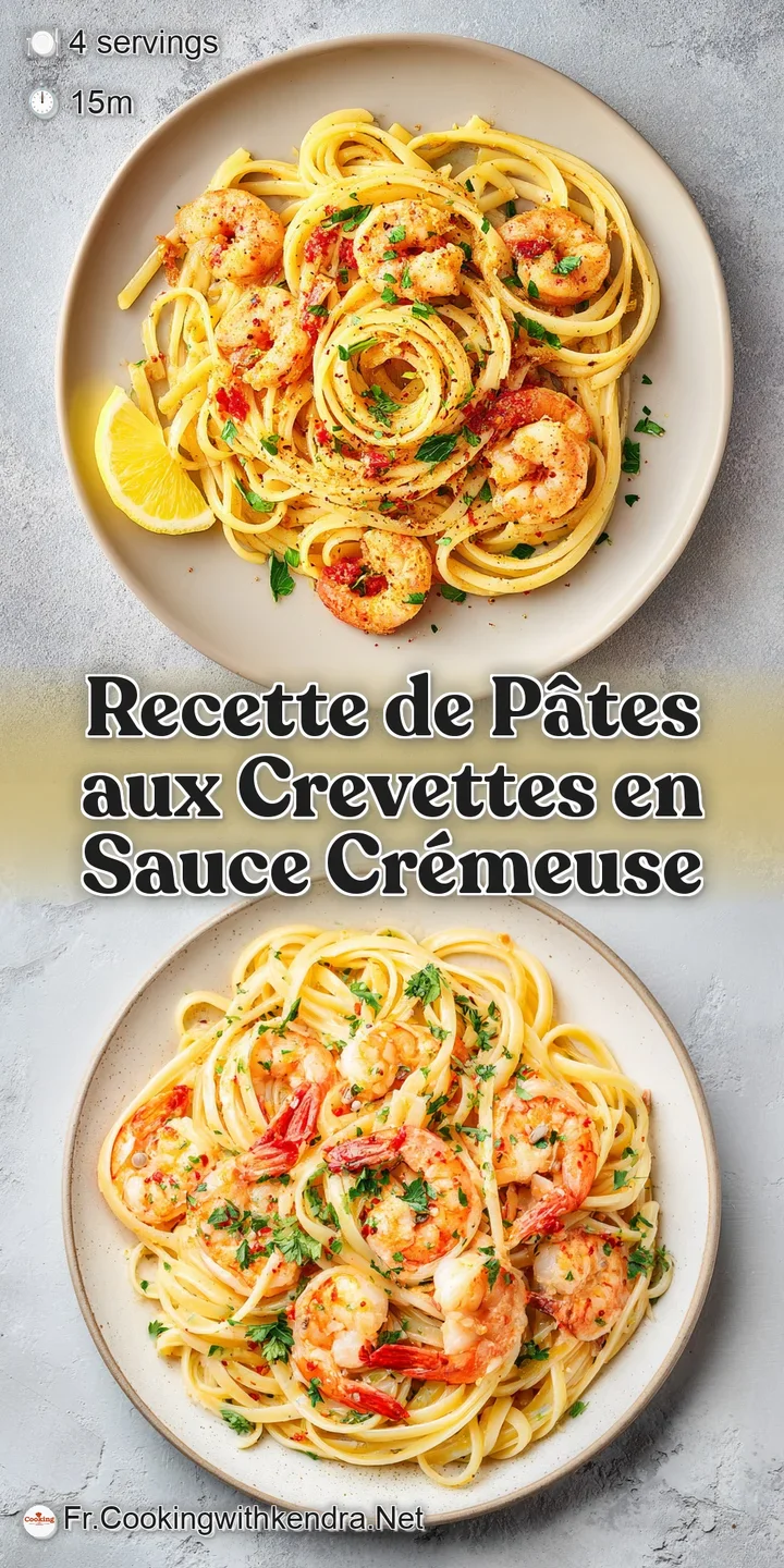 Close-up of creamy shrimp pasta: plump, pink shrimp nestled amongst glossy noodles, speckled with vibrant herbs, looks inc...