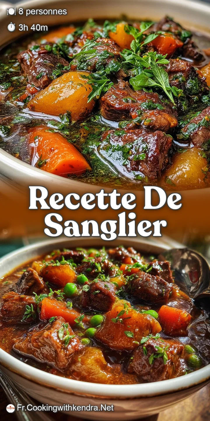 Close-up of succulent wild boar stew. Deep brown sauce clings to shredded meat and tender vegetables. Visually warm & invi...