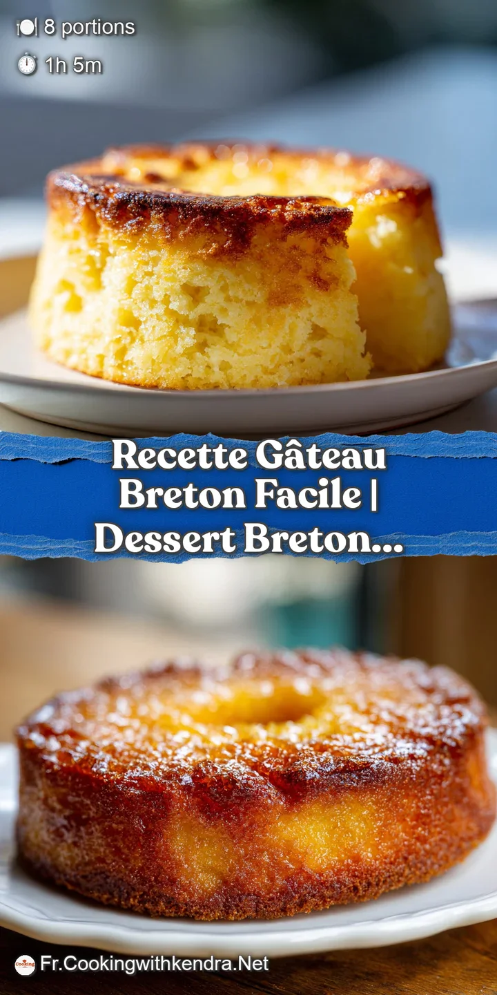 Close-up of Breton cake, revealing its flaky layers and rich, golden hue. The scent of butter and caramelized sugar seems ...