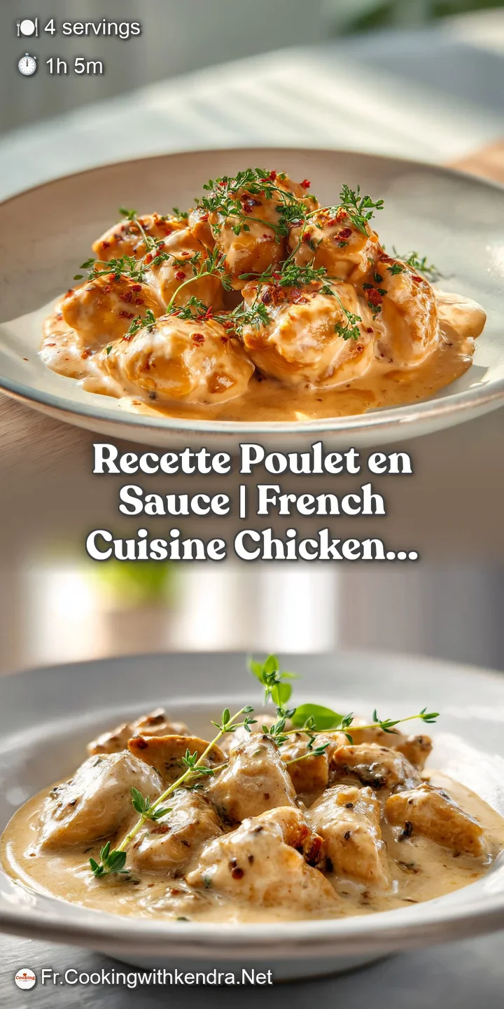 Close-up of tender chicken bathed in a luscious, bubbling sauce, with visible mushroom slices.