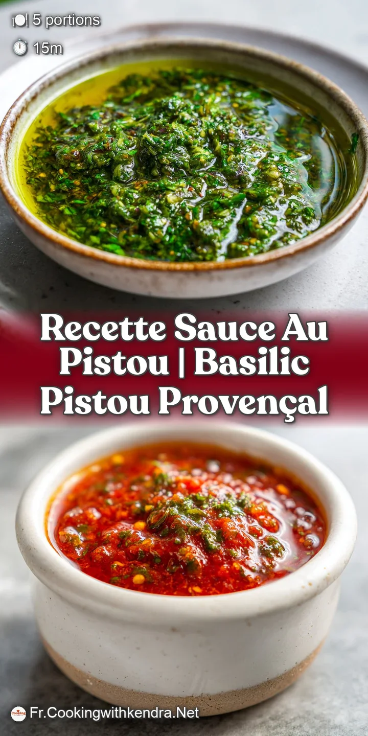 Appetizing close-up reveals the chunky texture and fresh green color of a Pistou sauce, highlighting its herbs and olive o...