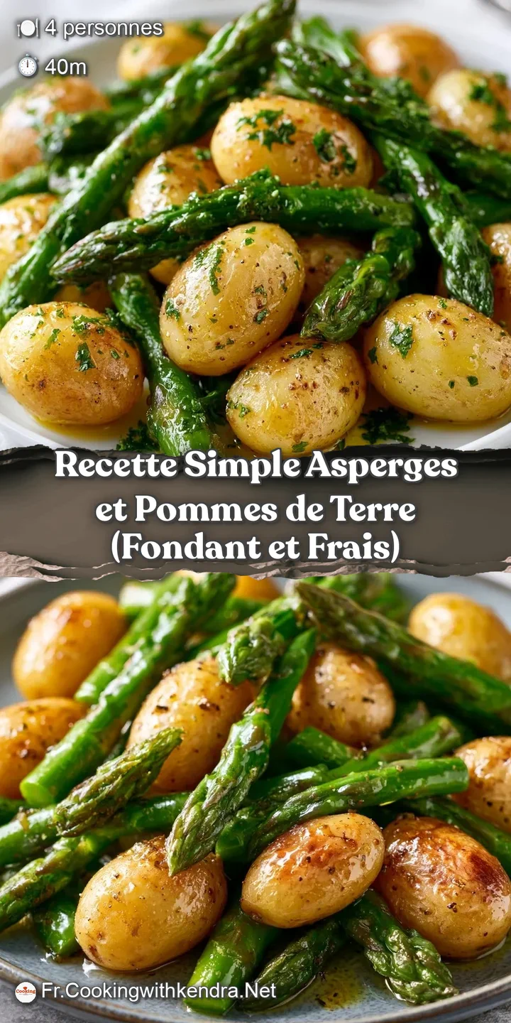 Gros plan sur la texture fondante d'une pomme de terre dor&eacute;e et la fra&icirc;cheur d'une asperge verte sous un filet de beurre.