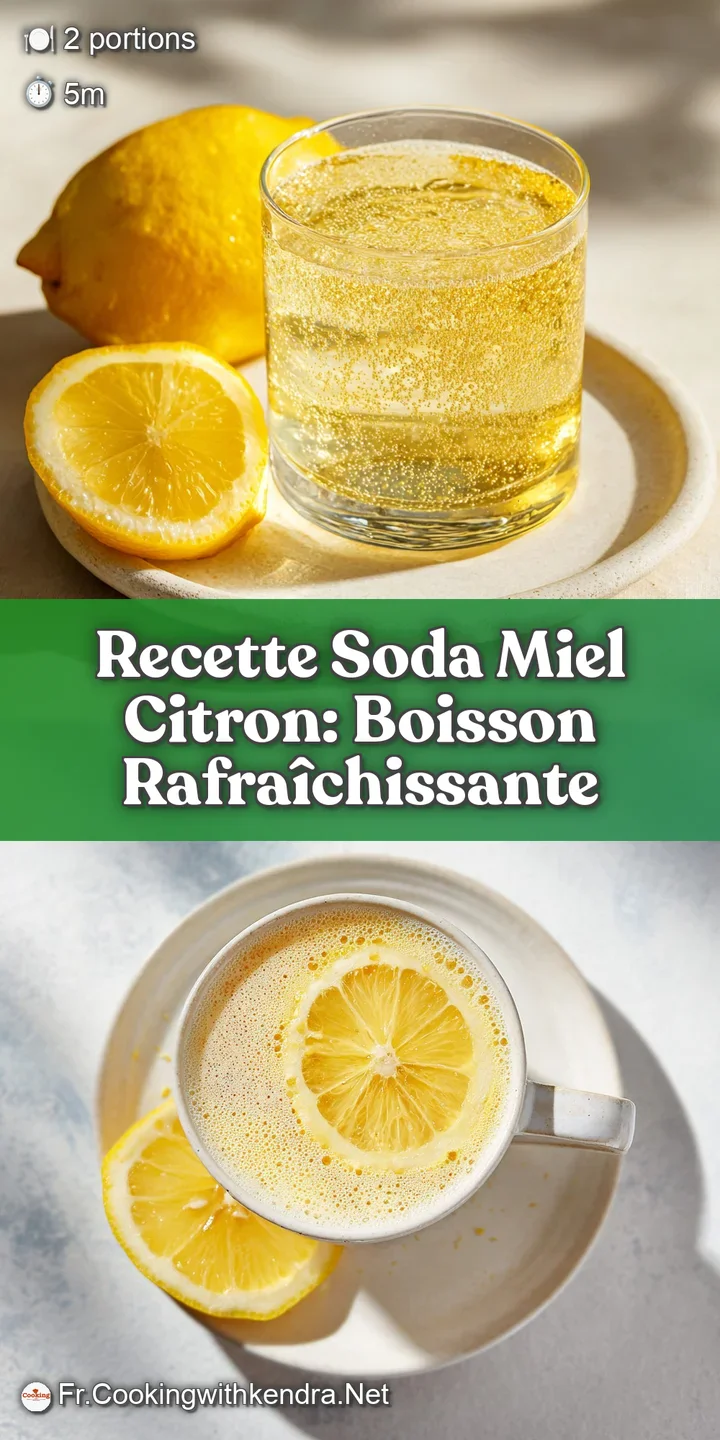 Close-up of bubbly honey-lemon drink, showing condensation on the glass and the bright, inviting color of the beverage.