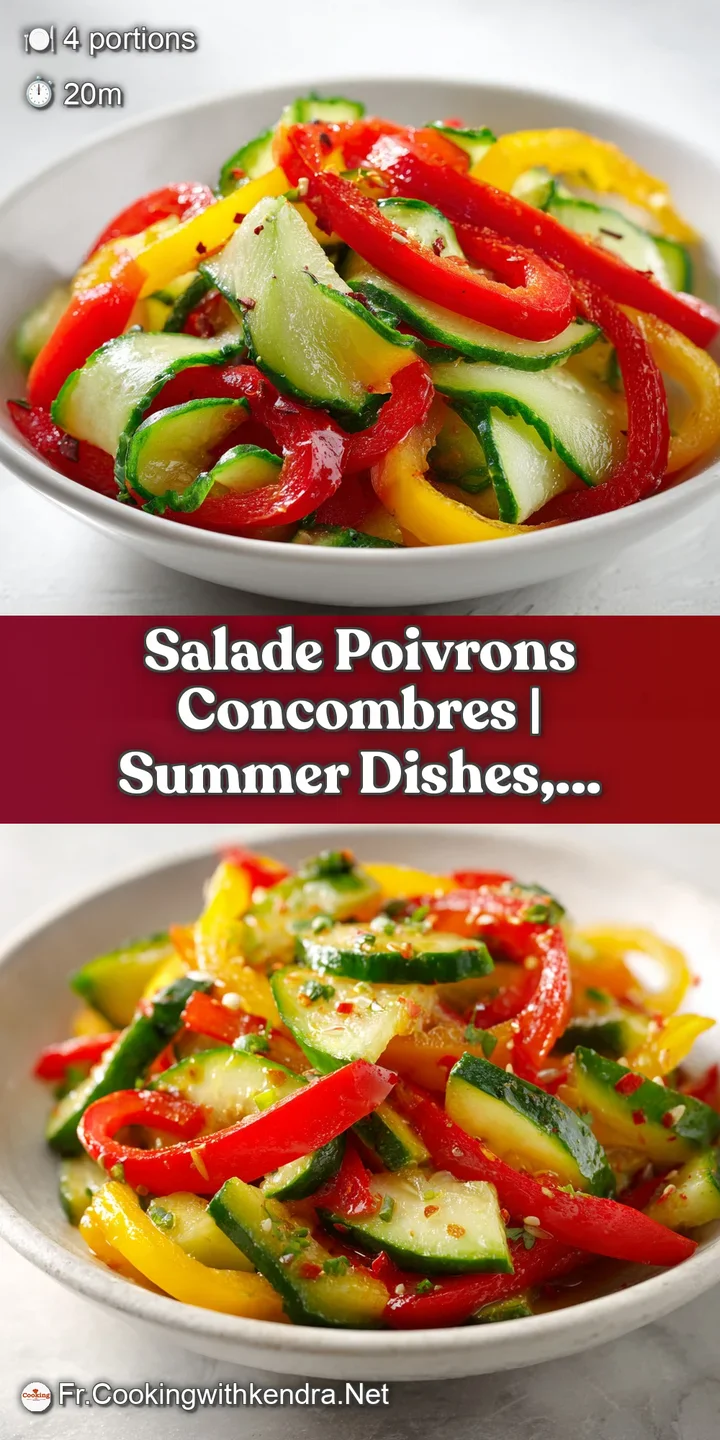 Close-up of juicy red pepper slivers and cool cucumber ribbons glistening in sunlight.