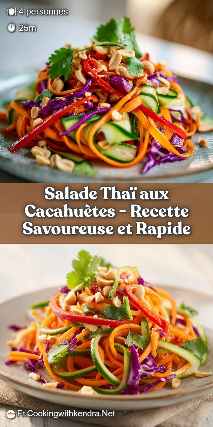 Extreme close-up of crunchy julienned vegetables coated in glossy peanut sauce with toasted peanut halves.