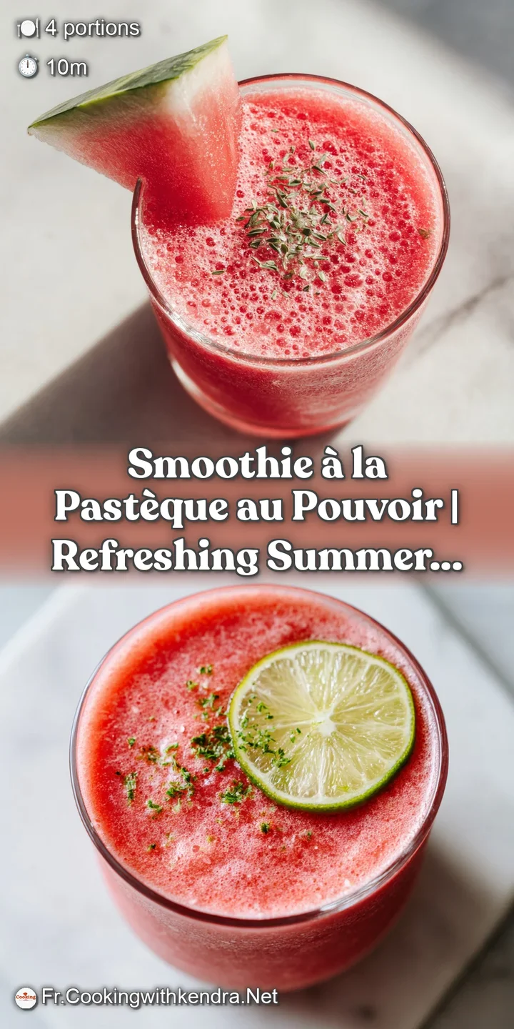 Close-up of a frothy watermelon smoothie with condensation on the glass, topped with basil