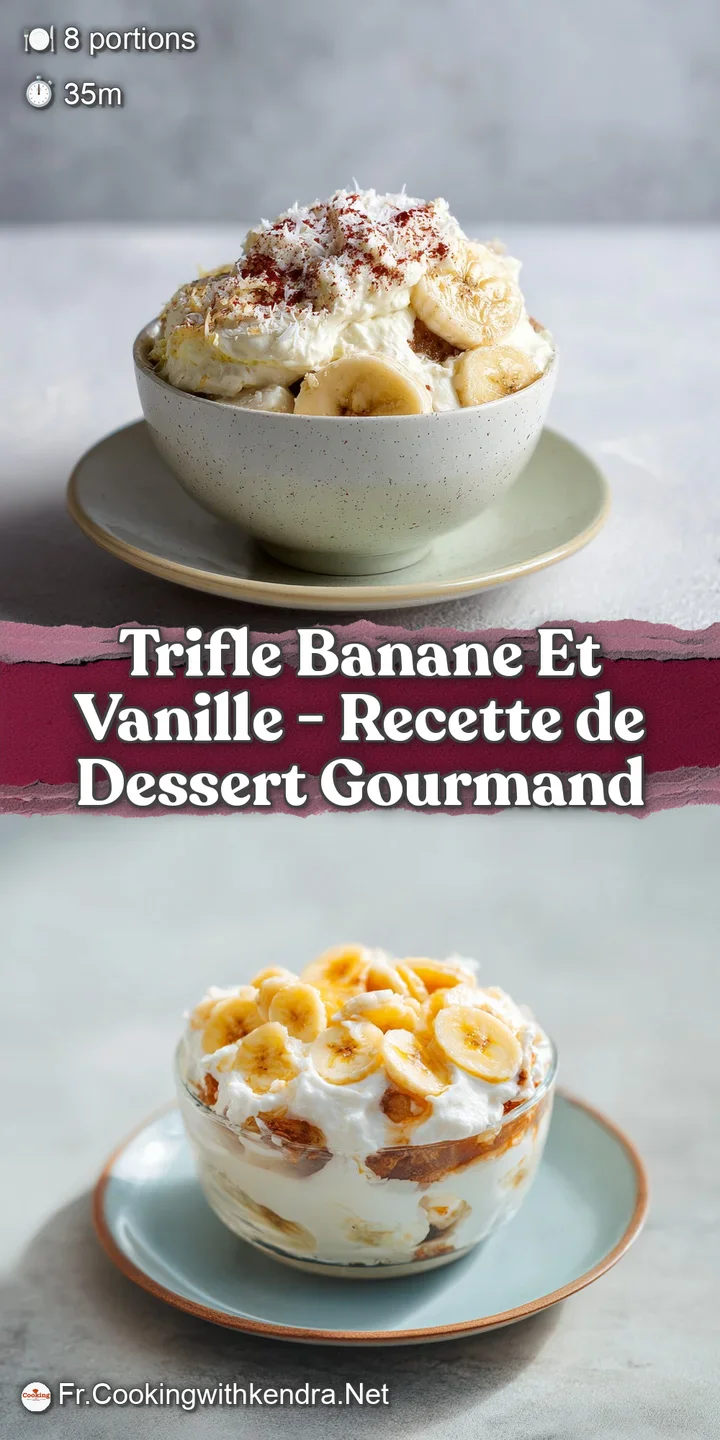 Close-up of smooth vanilla cream swirled with golden banana pieces and delicate cake crumbs.