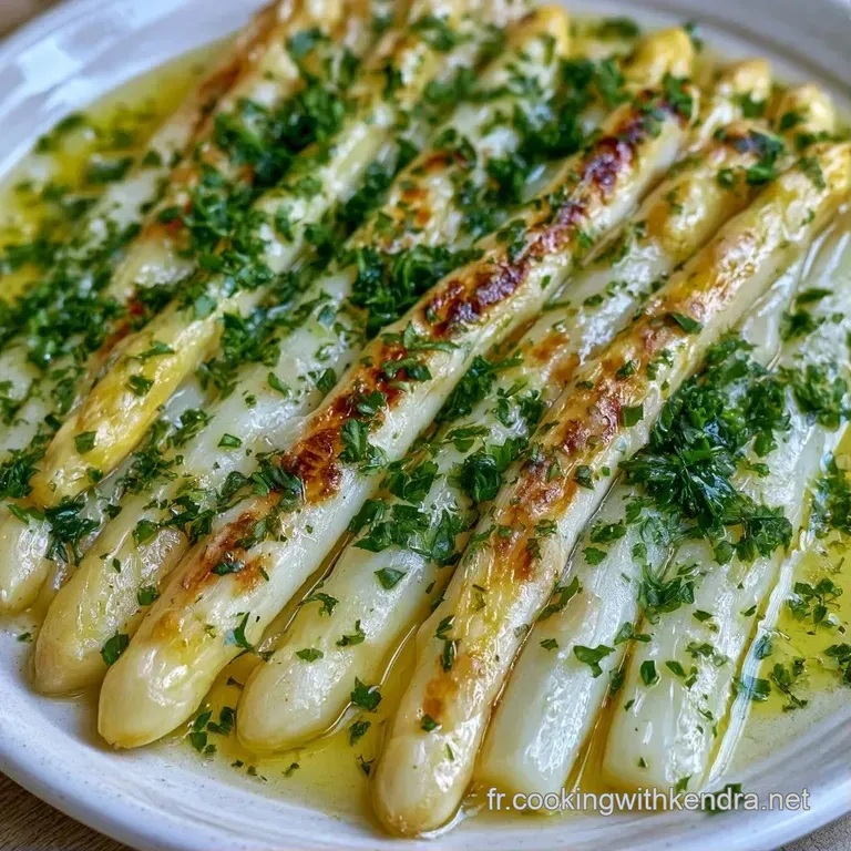 Tiges d'asperges ivoire dress&eacute;es avec soin, nappage velout&eacute; jaune p&acirc;le et touches de vert &eacute;clatant sur fond neutre.